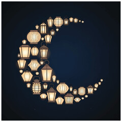 A beautiful crescent moon shape composed of many glowing lanterns. © IP STOCK