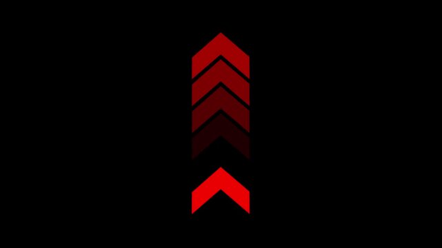 Up-directional red colored sweep arrow icon with pointing business graph and transparent animation on a black background.