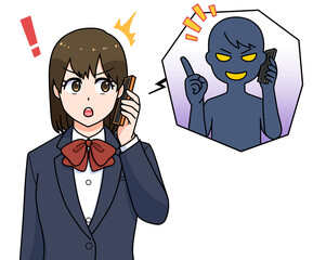 詐欺電話の対応をする女子学生