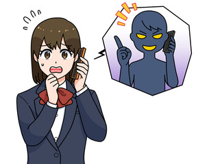 詐欺電話の対応をする女子学生