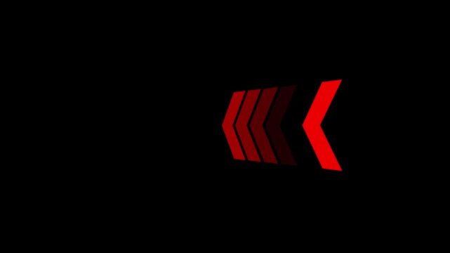 Left-directional red colored sweep arrow icon with pointing business graph and transparent animation on a black background.