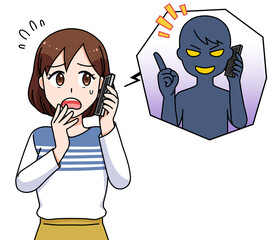 詐欺電話の対応をする女性