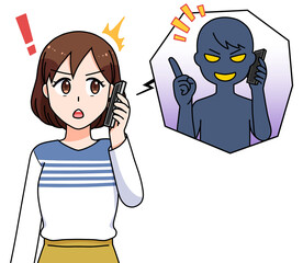 詐欺電話の対応をする女性
