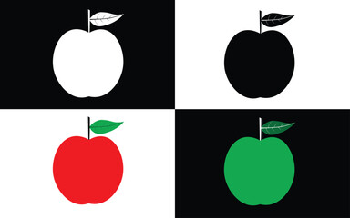 black and white and red and green apple vector image with black and white base color