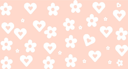 Soft pastel heart and flower pattern on pink background