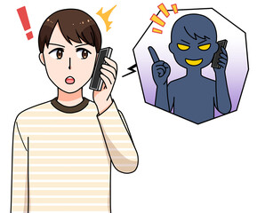 詐欺電話の対応をする男性