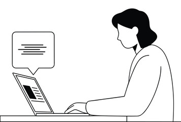 Person typing on laptop with speech bubble showing text computer technology