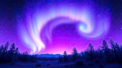 Fototapeta premium Cute Ultraviolet Aurora Illustration with Vivid Purple Glow and Charming High Contrast Style