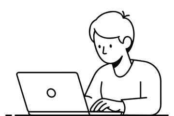 Person typing on laptop computer simple line drawing technology