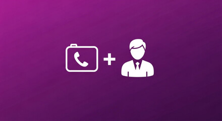 A modern icon representing a call center agent, ideal for illustrating customer service, support, or telemarketing concepts on a gradient purple background