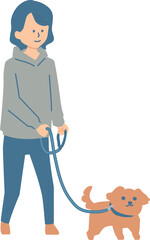 犬と散歩する女性のイラスト