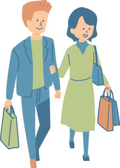 買い物デートするカップルのイラスト