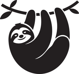 Obraz premium Black Silhouette of a Sloth Hanging on a Branch animal