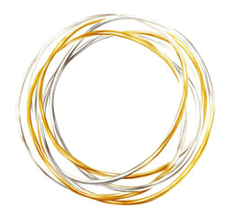 A simple line drawing of an elegant, thin circular frame made from intertwined golden and silver metallic wires