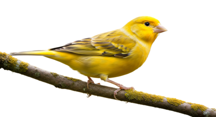 Canary resting sideways on branch, smooth lighting, photorealistic transparent