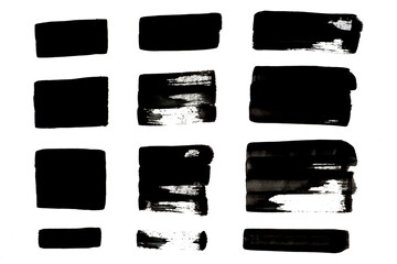 Black Brush Stroke Ink Texture on White Background