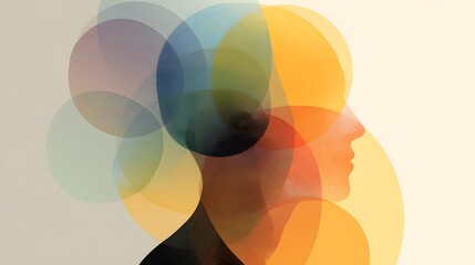 Abstract profile of a person with overlapping colored circles.