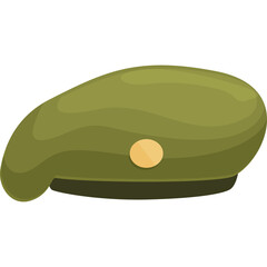 Olive Green Beret Hat With Golden Emblem Isolated On White Background Military Style Headwear For Soldiers