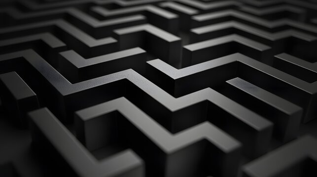Dark labyrinth pattern with sharp angles and shadows creates depth.