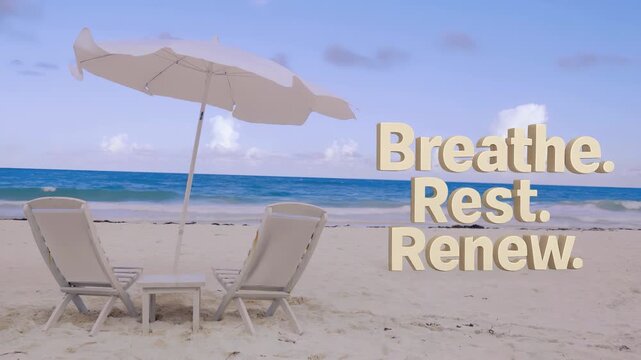 Relaxation and mindfulness beach scene with inspiring message