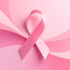 Abstract pink gradient background with a breast cancer awareness ribbon.