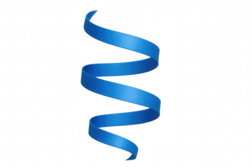Blue spiral ribbon for celebration, party, award, marketing, and decoration with transparent background