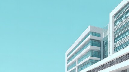 Modern building with glass facade under a clear sky.