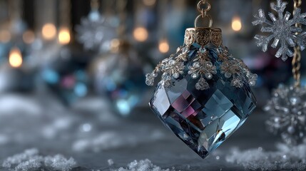 Sparkling Blue Christmas Ornament with Bokeh Background Perfect for the Holiday Season