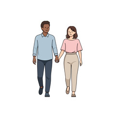 Fototapeta premium A diverse couple holding hands and walking together.