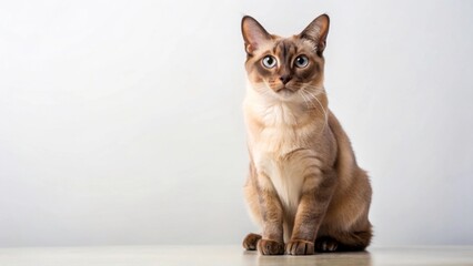 Burma Cat Sitting on White Background, Burma breed, feline nature