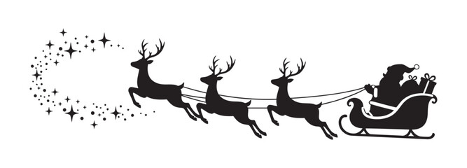 Santa Claus Sleigh With Reindeer Flying Through Starry Sky Illustration