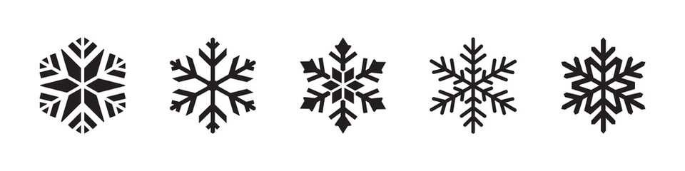 Set of black snowflakes icons perfect for winter holiday season decorations