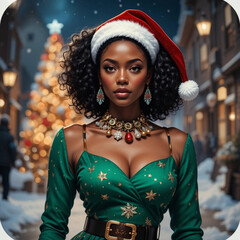 young woman in santa claus hat