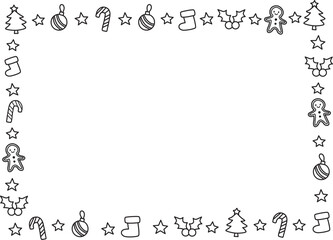 Line drawing of cute christmas frame. Vector Illustration.