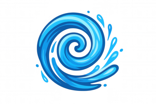 Blue water wave swirling and splashing, liquid spiral vortex movement with transparent background