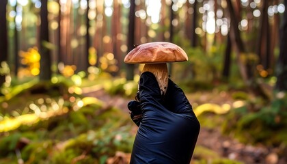 Hand holding a mushroom in a forest (4)