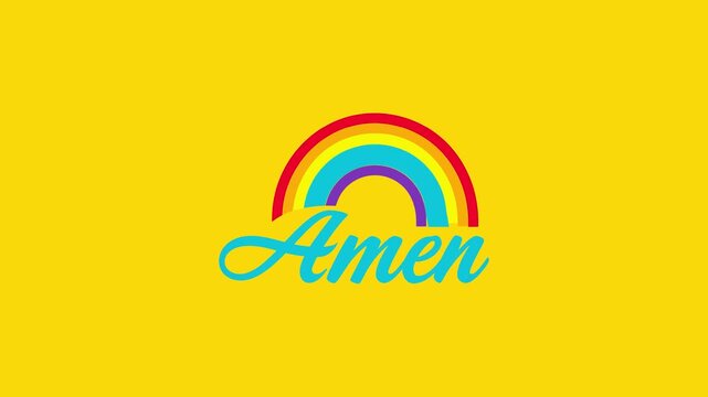 Colorful Amen Text Animation with Rainbow on Yellow Background &ndash; Christian Motion Graphic Footage