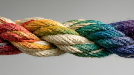 Multi-colored braided cord shows threads of red, orange, yellow, green, and blue.