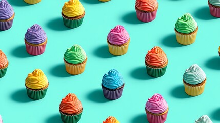 Colorful cupcakes with bright frosting offer a sweet treat temptation