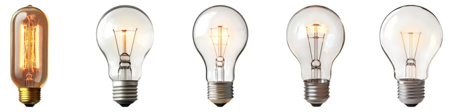 Vintage and Modern Light Bulbs Array for Home Decoration Ideas, PNG bundle collection, Isolated on Transparent Background