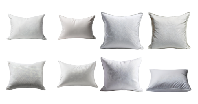 Collection of Soft White Decorative Cushions on Transparent Background, Bundle Set Collection, Isolated on Transparent Background