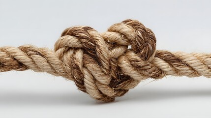 Thick rope tied in a heart shape against a white background.