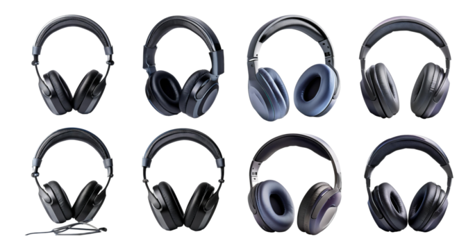 Variety of Modern Headphones Displayed on a Dark Background, isolated on transparent background