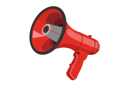 Attention grabbing red megaphone for important announcements now