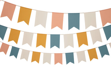 Obraz premium Colorful decorative bunting flags in a festive string for celebrations and parties isolated on transparent background