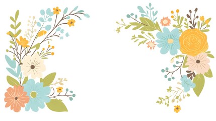 Delicate floral arrangements adorn corners with pastel colors.