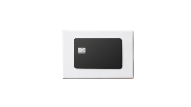 Black Credit Card on White Gift Box on white background