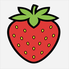 Obraz premium Stylized Strawberry Illustration with Black Outline and Yellow Seeds on Red Body.