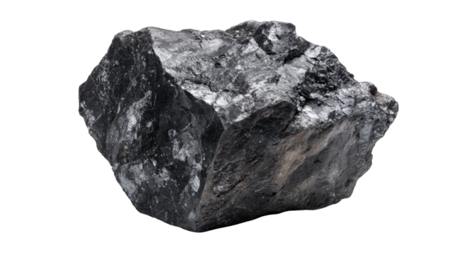 Raw Black Coal Rock on White Background