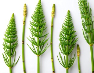 Green plant stalks arranged on white background